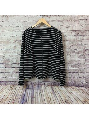 Apt. 9 Black White Striped Zipper Front Long Sleeve Cardigan Jacket